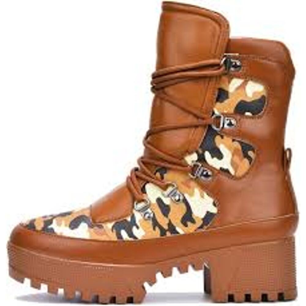 CAPE ROBBIN WOMEN'S NUNCA ROUND TOE LUG PLATFORM COMBAT BOOTS CAMO BROWN 10